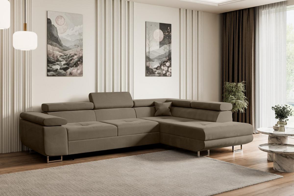 ECKSOFA mit Schlaffunktion und Bettkasten GUSA-L 272x202x107 cm Braun Velours - Silberfarben/Braun, Holzwerkstoff/Textil (272/202cm) - ALTDECOR