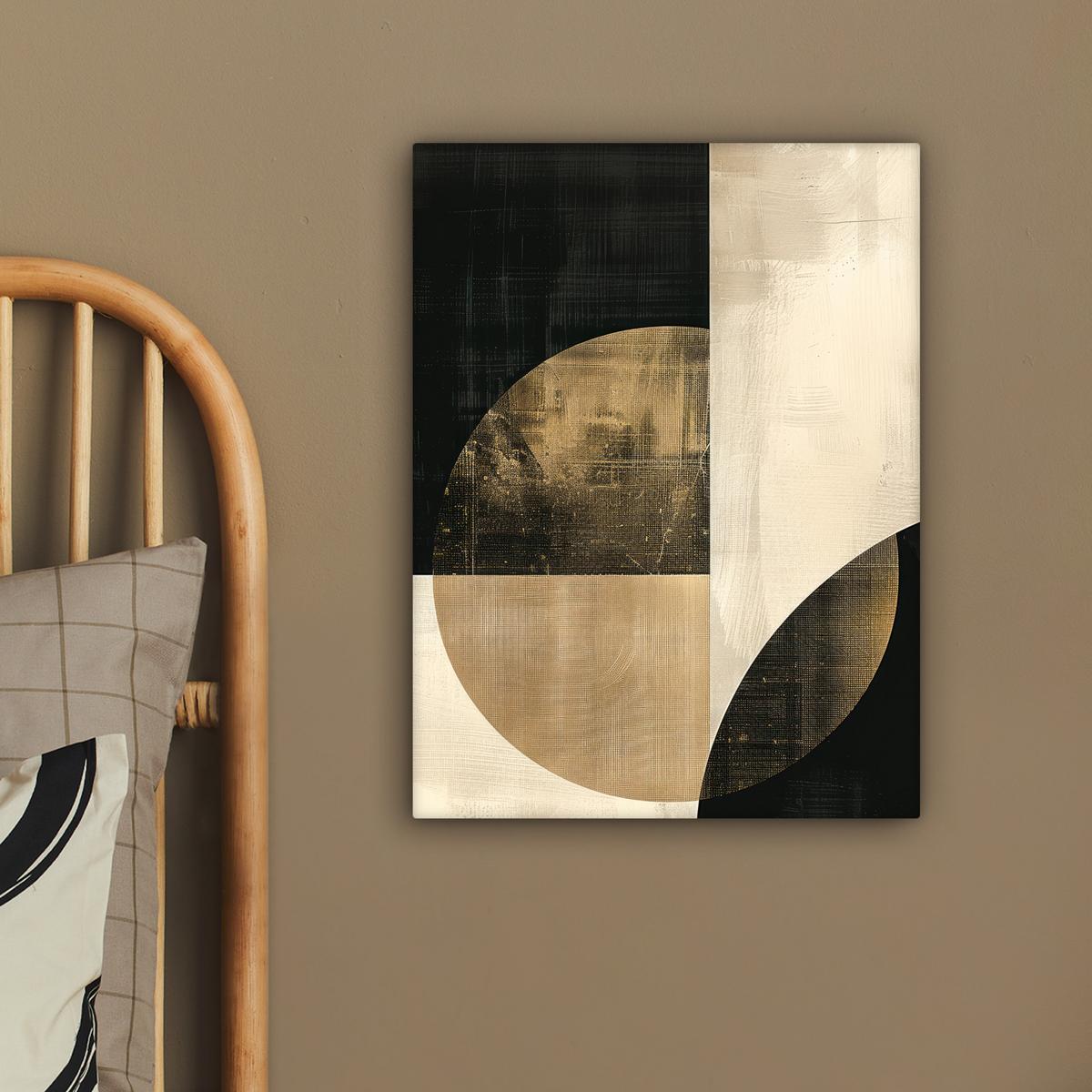 LEINWANDBILD Abstrakt - Geometrische Formen - Schwarz - Gold Room Decor 30x40 cm - Ecru, Textil (30/40cm) - MuchoWow