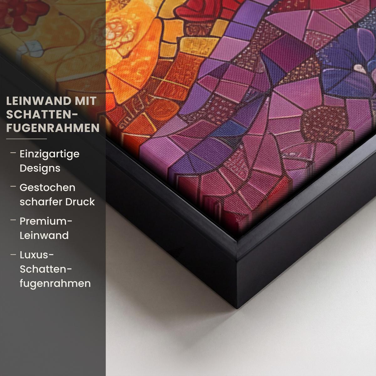LEINWAND Bilder mit Rahmen - Kunst - Baum des Lebens - Blumen - Hippie - 50x50 - Dunkelblau, Textil (50/50cm) - MuchoWow