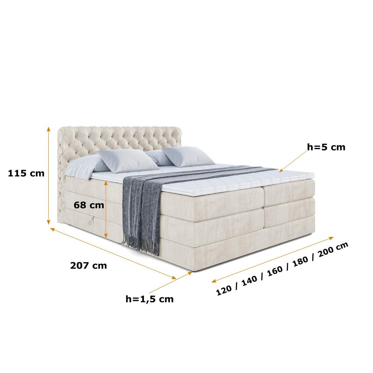 BOXSPRINGBETT BOXI8 KING - 180x200 - H3/H4 - Creme - Creme, Holzwerkstoff (180/200cm) - ALTDECOR