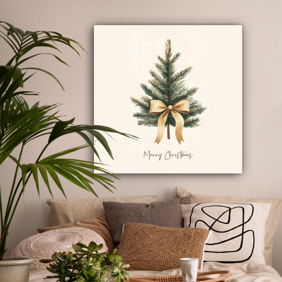 LEINWANDBILD Weihnachtsbaum - Weihnachten - Frohe Weihnachten - Beige Deko Groß 90x90 cm - Sandfarben, Textil (90/90cm) - MuchoWow