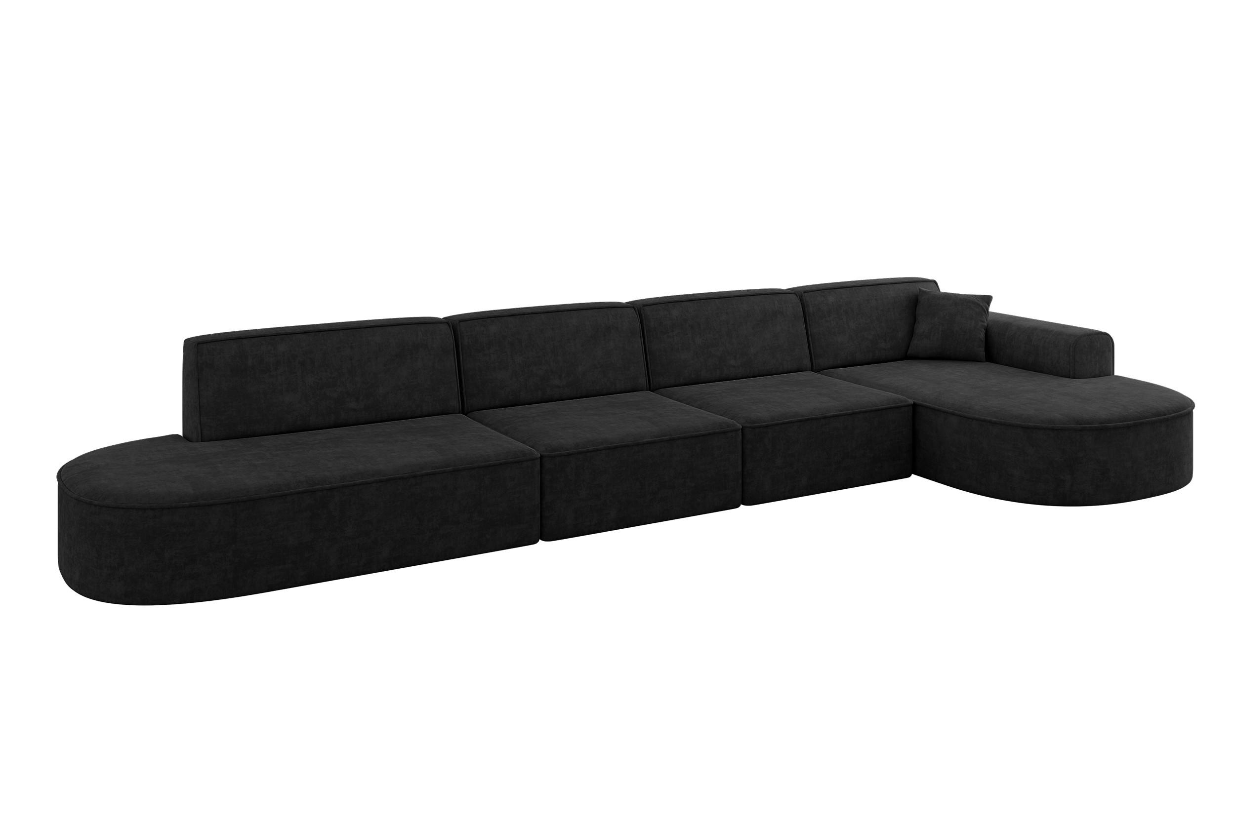 ECKSOFA Ottomane Rechts MARI-L3 - 413x171x79 cm Schwarz Velours - Schwarz, Holzwerkstoff/Kunststoff (171/413cm) - ALTDECOR