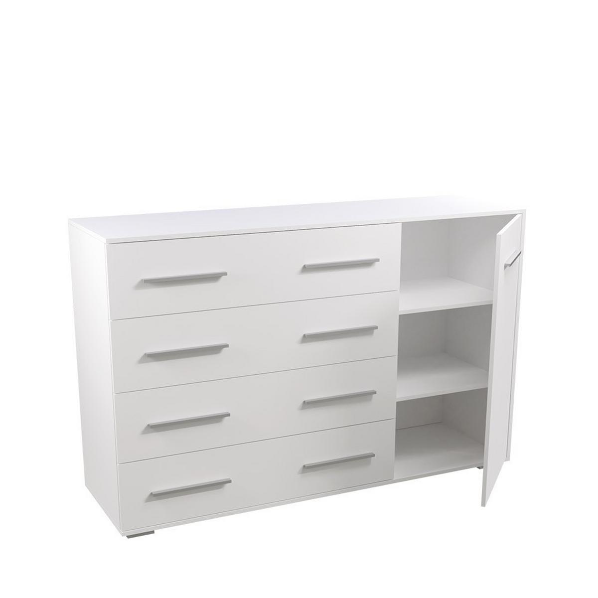 KOMMODE Frida 02 Weiß/Weiß 1D4S 135 cm - Alufarben/Weiß, Holzwerkstoff/Kunststoff (135/95/45cm) - imoebel24