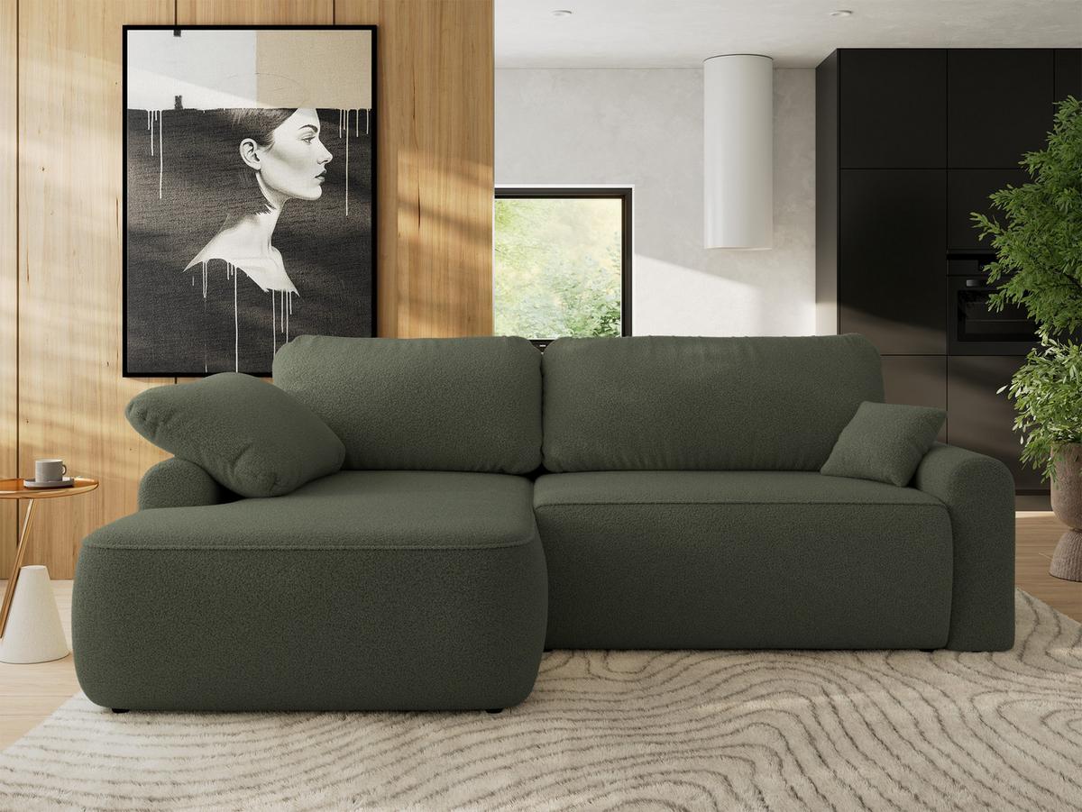 ECKSCHLAFSOFA CUBO L Dunkelgrün Boucle - links - Dunkelgrün/Schwarz, Kunststoff/Textil (273/187cm) - MKS