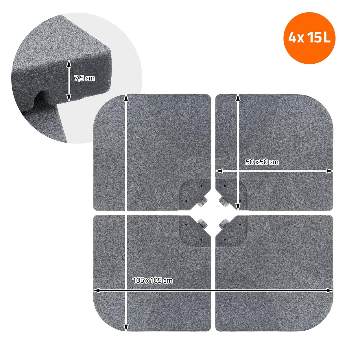SCHIRMGEWICHT 4-teilig Grau-Steinoptik aus Kunststoff - Grau, Kunststoff (105/105cm) - ML-DESIGN
