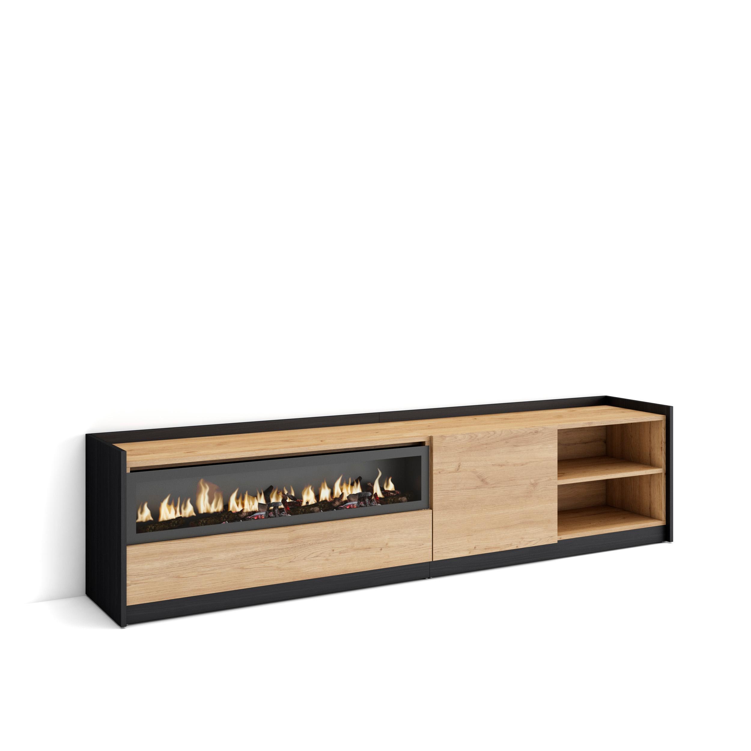 LOWBOARD, Eiche Schwarz, Elektrokamin, 207/37/50cm - Eichefarben, Holzwerkstoff (207/50/37cm) - Skraut Home