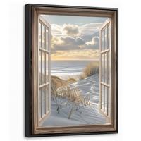 LEINWAND Bilder mit Rahmen - Ausblick - Strand - Dünen - Meer - Natur - 30x40 - Sandfarben, Textil (30/40cm) - MuchoWow