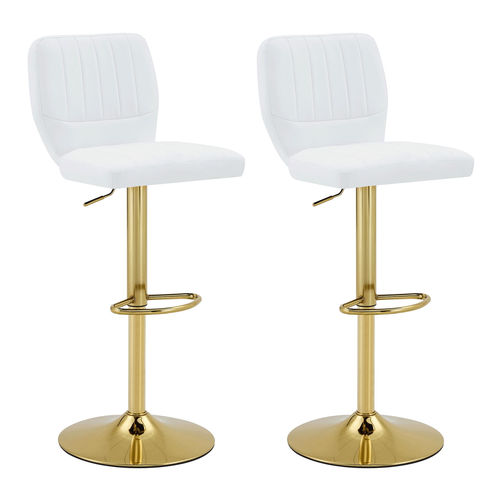 BARHOCKER 2ER-SET aus Kunstleder in Weiß und Gold, höhenverstellbar und 360° drehbar - Weiß, Leder (52/62/45cm) - Urban Meuble