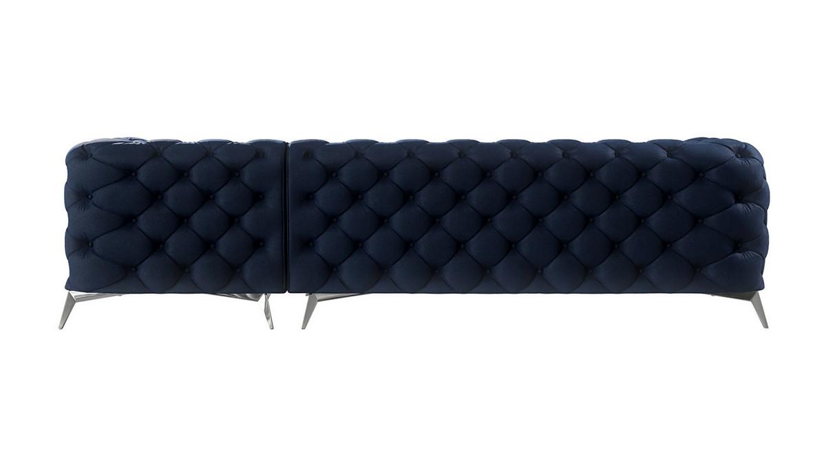 ECKSOFA Chesterfield Laura Marineblau Samt - Silberfarben/Dunkelblau, Holz/Textil (305/200cm) - S-Style Möbel