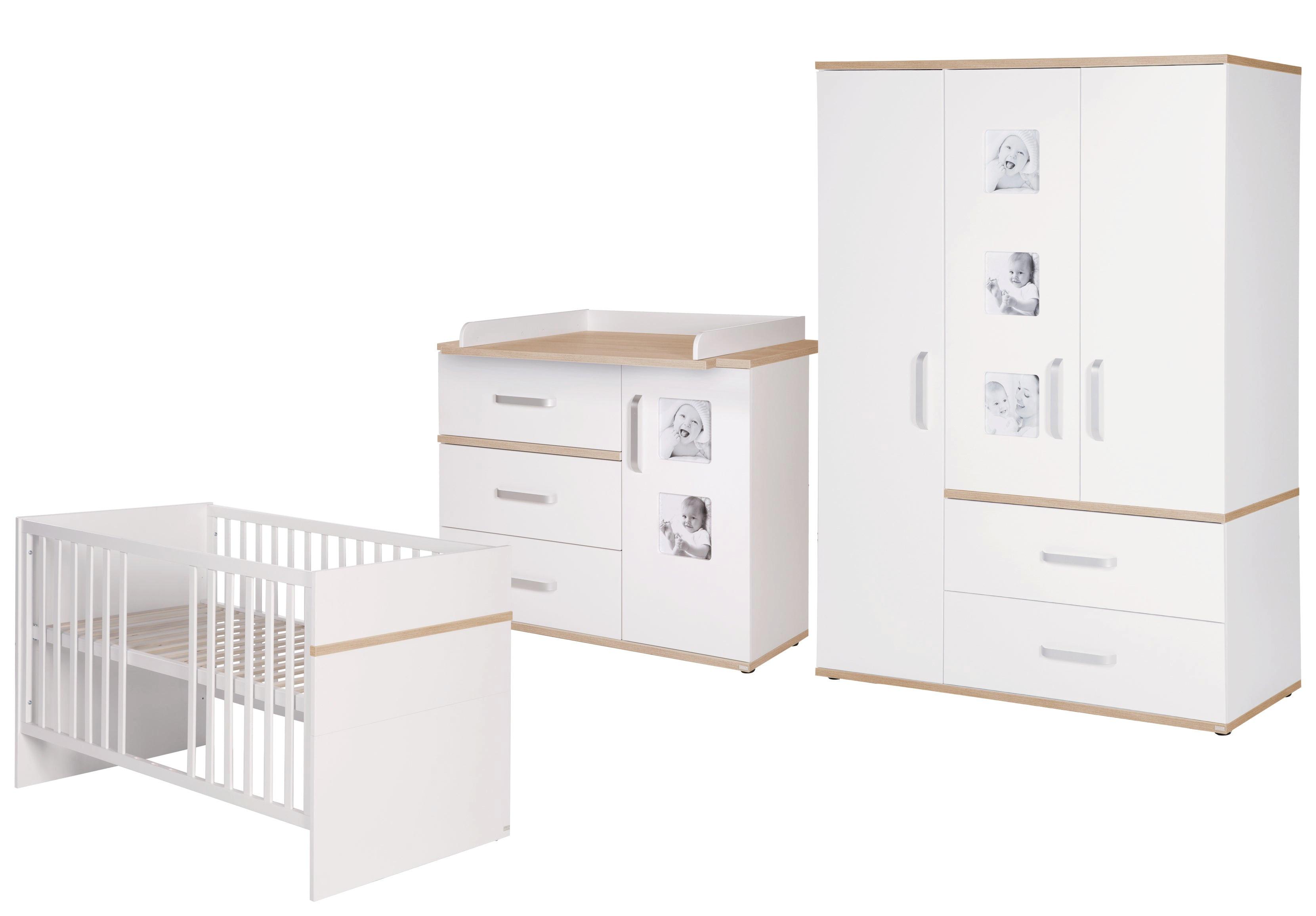 BABYZIMMER-SET Pia mit breiter Wickelkommode 3-teilig - Weiß, Holzwerkstoff (76/81/142.5cm) - Roba