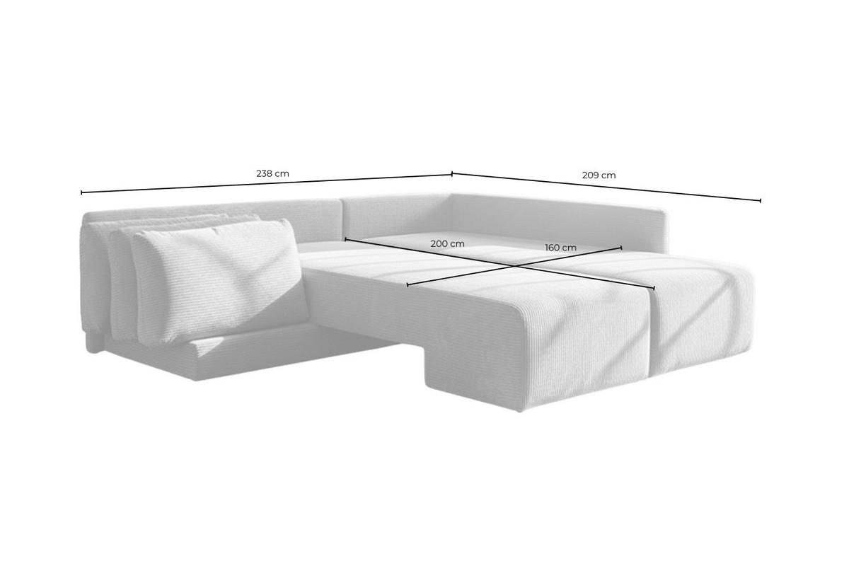 SCHLAFSOFA SADIRA Grau Cord - Schwarz/Grau, Kunststoff/Textil (288/209cm) - KAWOLA