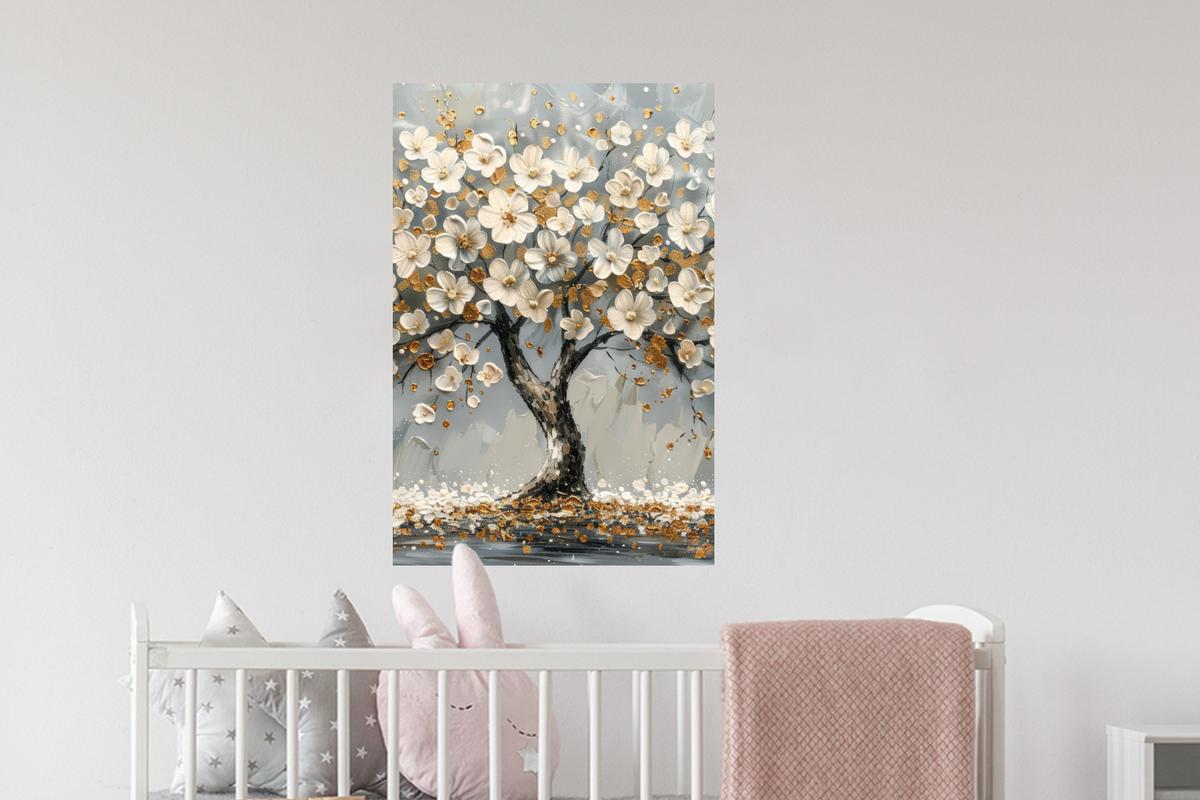 WANDTATTOO Baum - Blumen - Weiß - Natur - Kunst Wandbild 40x60 cm - Weiß, Kunststoff (40/60/0.1cm) - MuchoWow