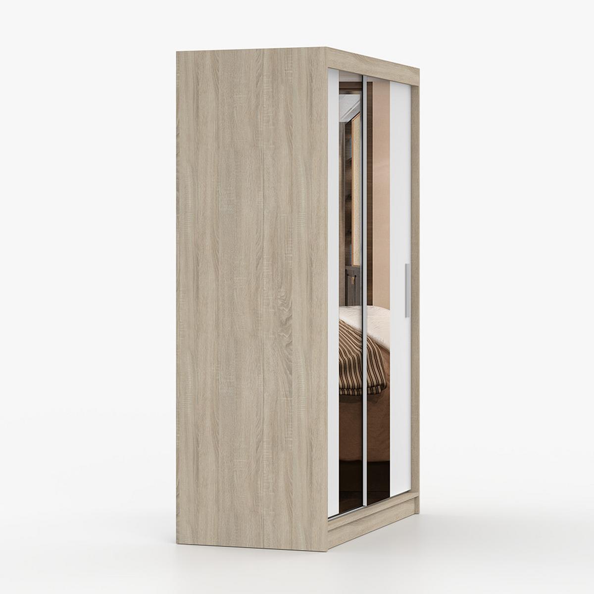 SCHWEBETÜRENSCHRANK Neomi 01 Sonoma Eiche/Weiß mit Spiegel 120 cm - Alufarben/Weiß, Holzwerkstoff/Kunststoff (120/200/61cm) - imoebel24