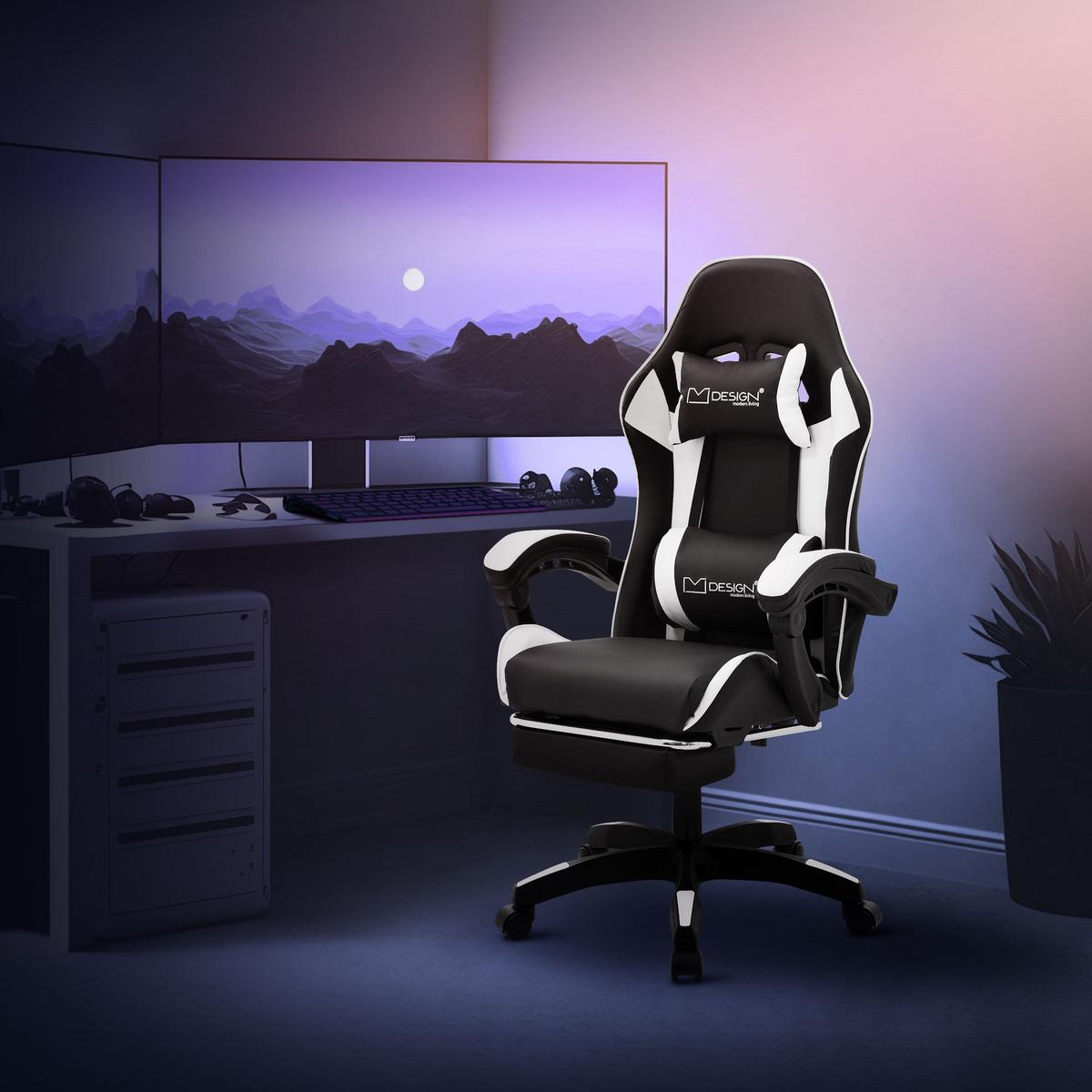 GAMINGSTUHL Schwarz-Weiß aus Kunstleder - Schwarz/Weiß, Kunststoff/Metall (62/119/62cm) - ML-DESIGN