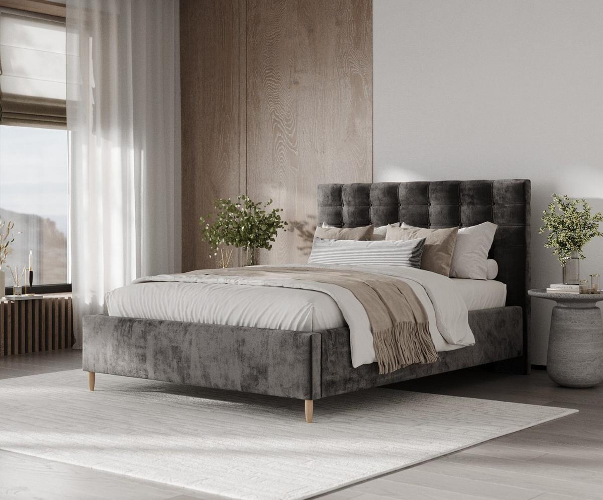 POLSTERBETT Soma 160/200 cm Anthrazit im Lotta Stoff - Anthrazit/Naturfarben, Holz/Holzwerkstoff (160/200cm) - AltaBeds