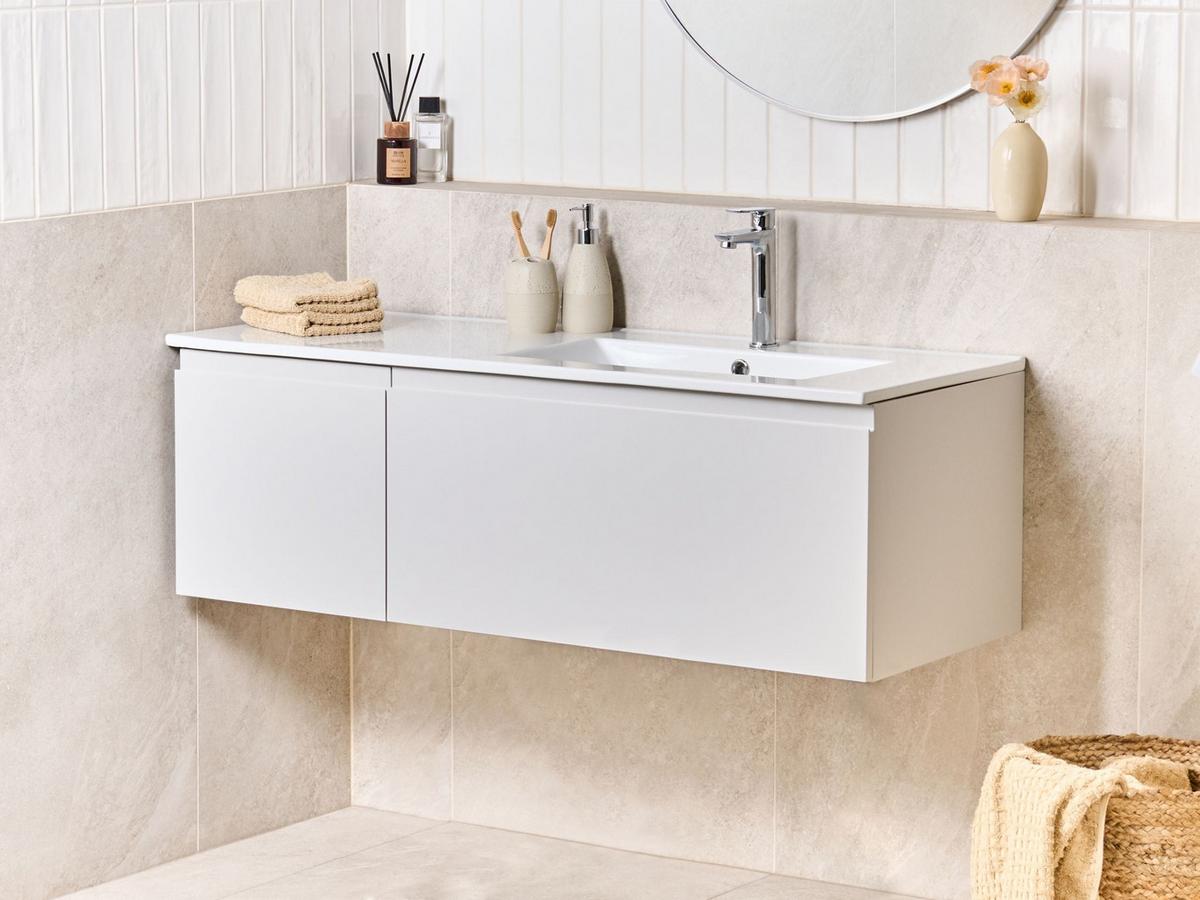 WASCHBECKENUNTERSCHRANK wandmontiertk mit Waschbecken Hellgrau Coroico - Hellgrau, Holzwerkstoff (120/38/135cm) - Beliani