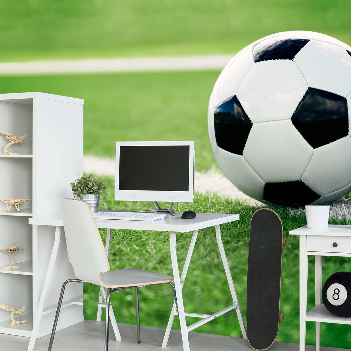 FOTOTAPETE für Jugendzimmer Fußball Grüne Rasen Stadion Sport 150x105 - Schwarz/Weiß, Papier (150/105cm) - Muralo