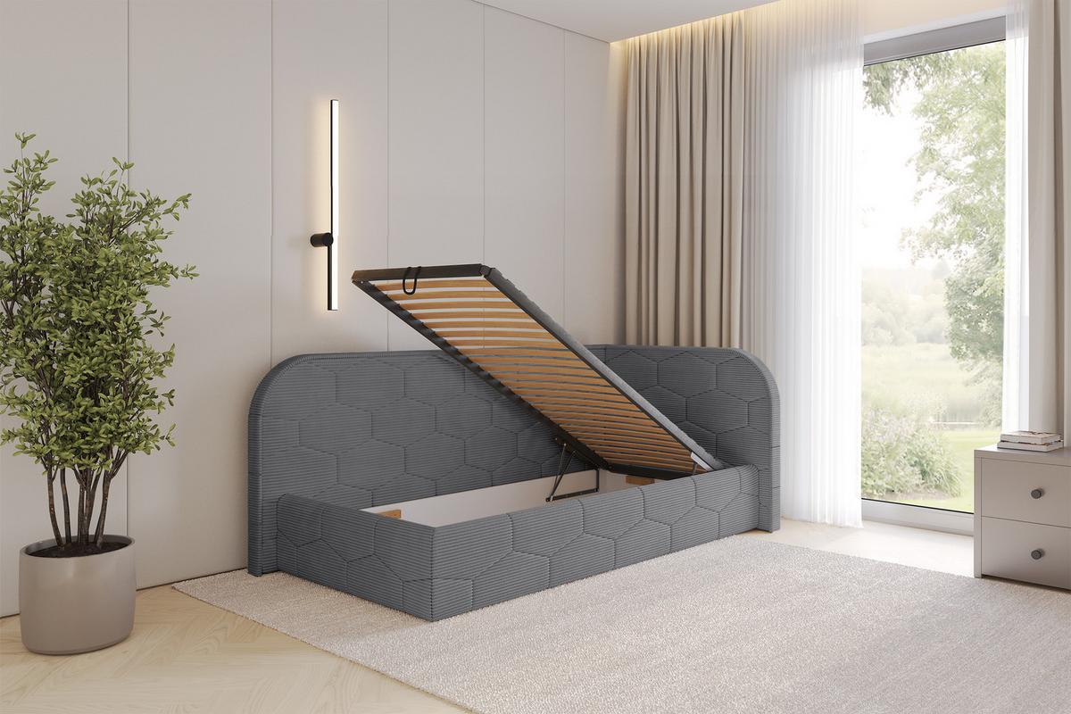 EINZELLBETT Jugendbett mit Bettkasten und Matratze H3/H4, Links - JAXY 100x200 Dunkelgrau - Graphitfarben, Holzwerkstoff/Textil (100/200cm) - ALTDECOR