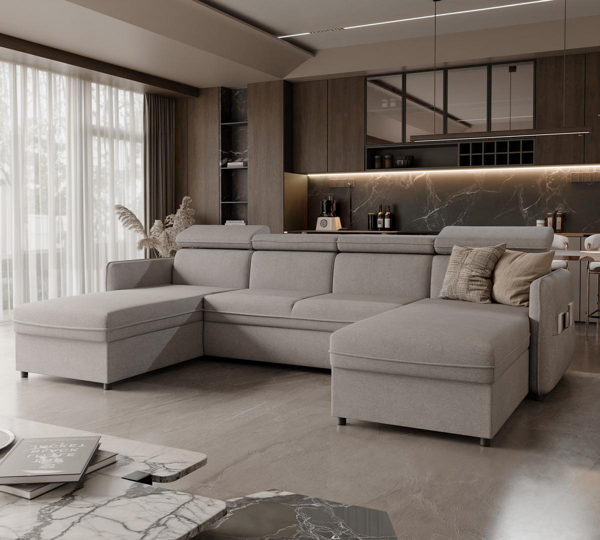 WOHNLANDSCHAFT U-Form Beni mit Schlaffunktion, Stoff Soro 90 Grau - Grau, Holzwerkstoff (286/60/166cm) - Idohome