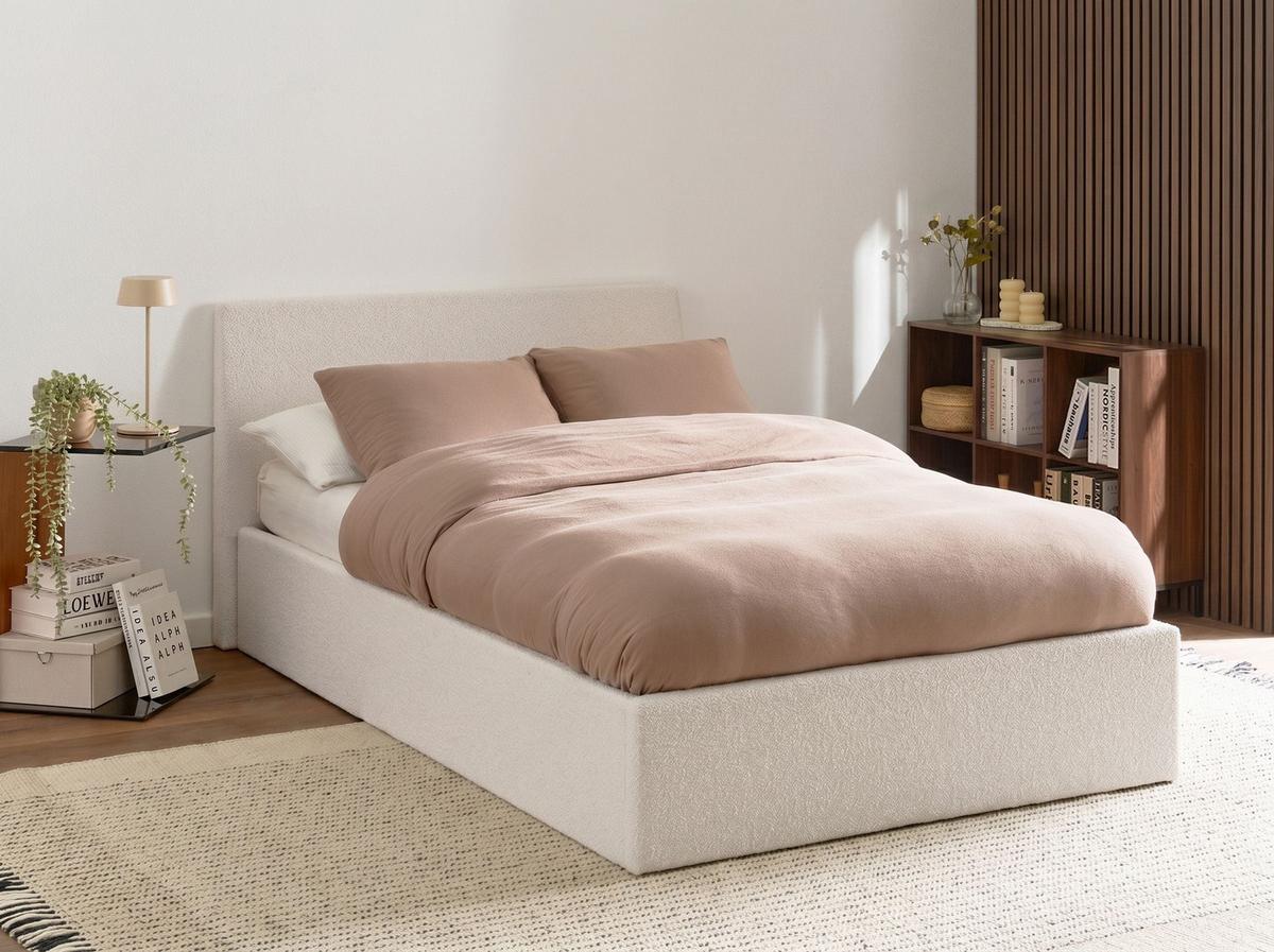 BETT mit Lattenrost 120/200 cm Bouclé Cremeweiß Albi - Creme, Textil (120/200cm) - Beliani