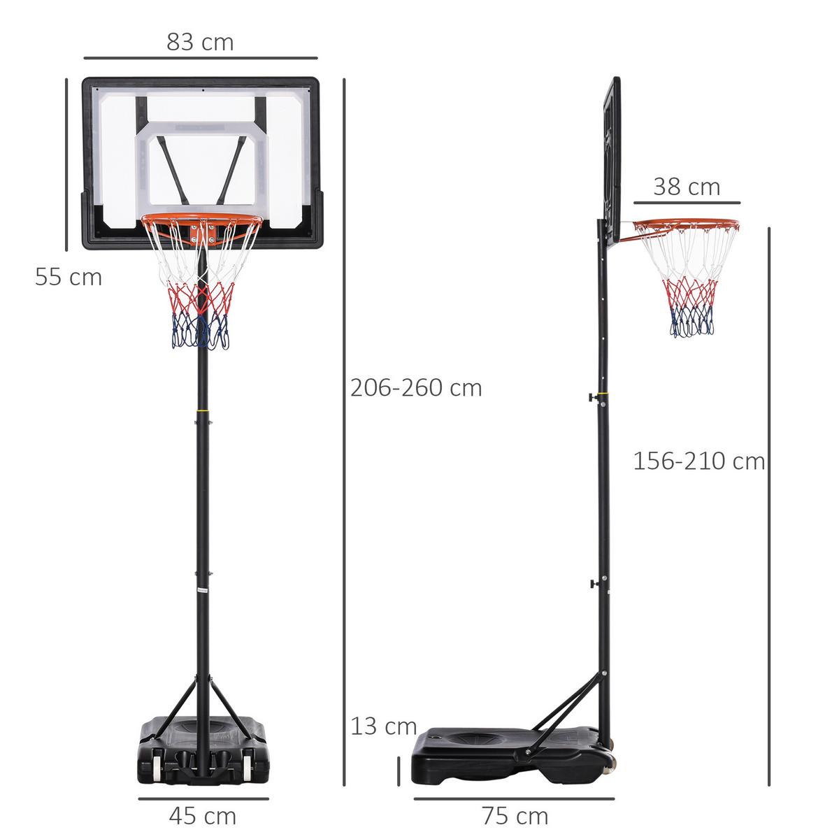 BASKETBALLSTÄNDER höhenverstellbar Basketballanlage für Jugendliche Stahl - Schwarz, Metall (75/83cm) - HOMCOM