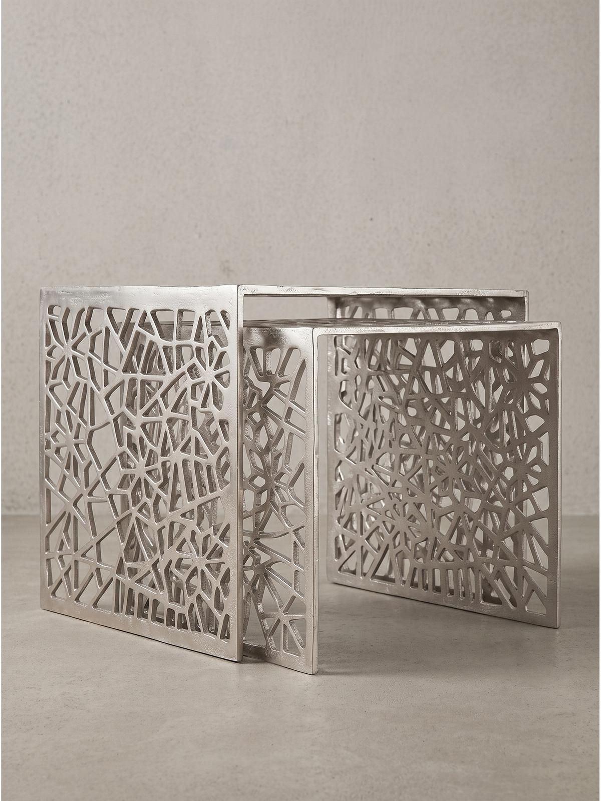 COUCHTISCHE 2er-Set INDRE, Aluminium, handgefertigt, Silber, 50 x 40 x 40 cm - Silberfarben, Metall (40/50/40cm) - KADIMA DESIGN