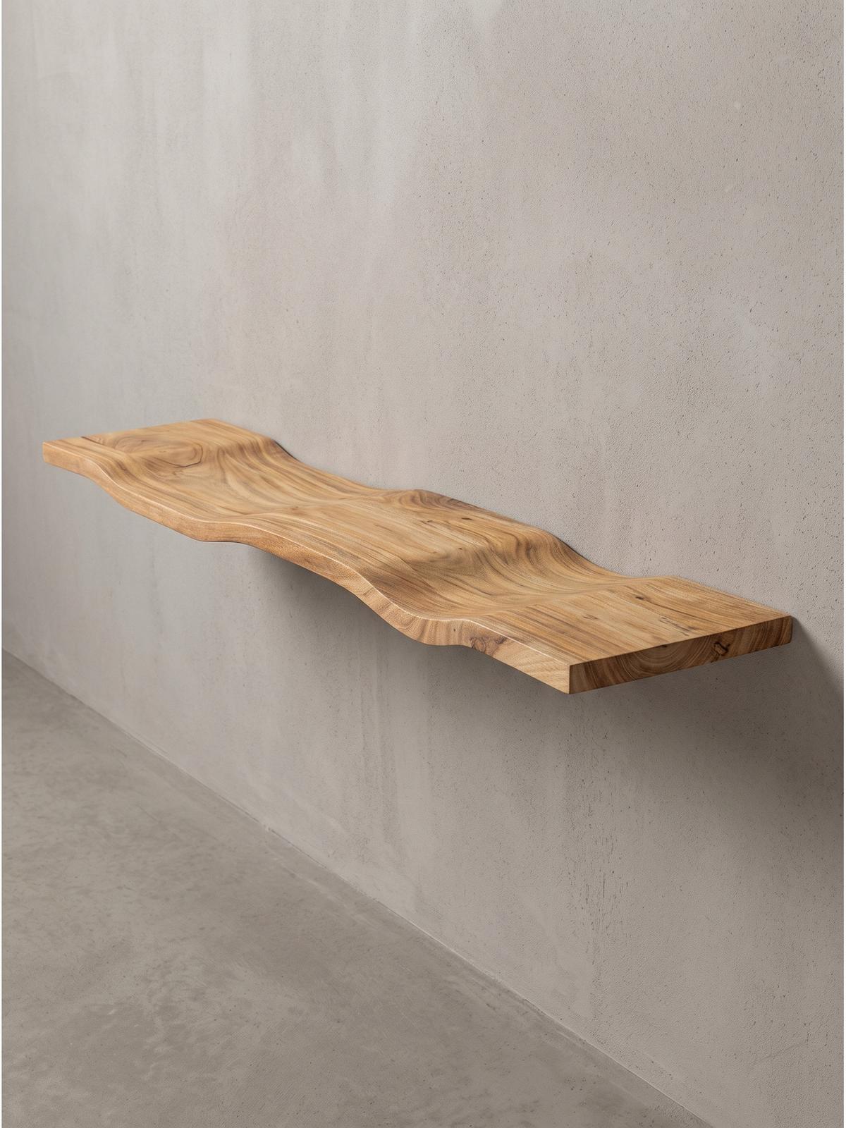 WANDREGAL LEVANTO, Akazie Massivholz, handgefertigt, 120 x 20 x 2,5 cm - Akaziefarben, Holz (120/2.5/20cm) - KADIMA DESIGN