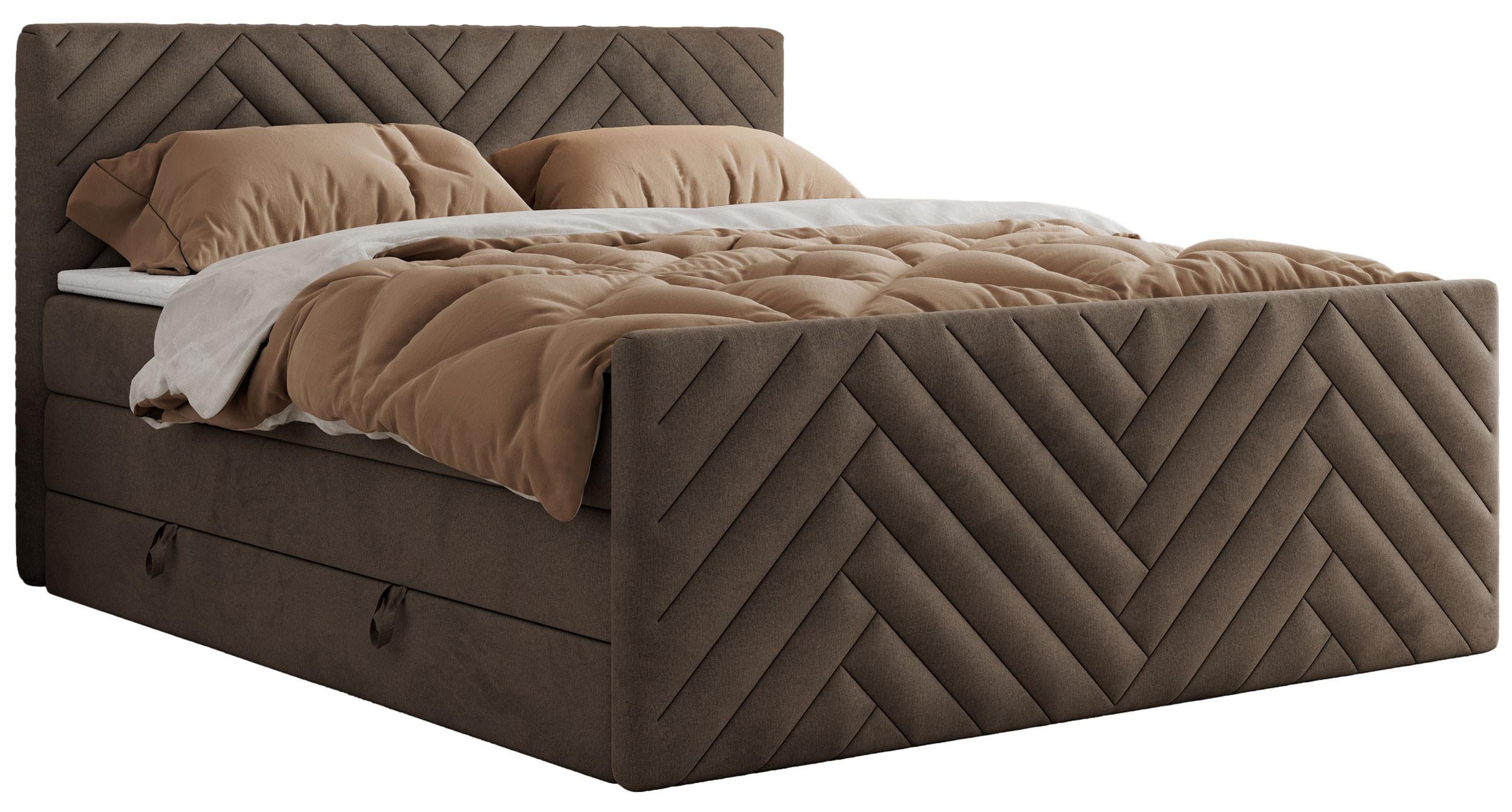 BOXSPRINGBETT PARIS KING DUO - 140/200 - Braun Velvet - H3 - Braun, Holz/Textil (140/200cm) - MKS