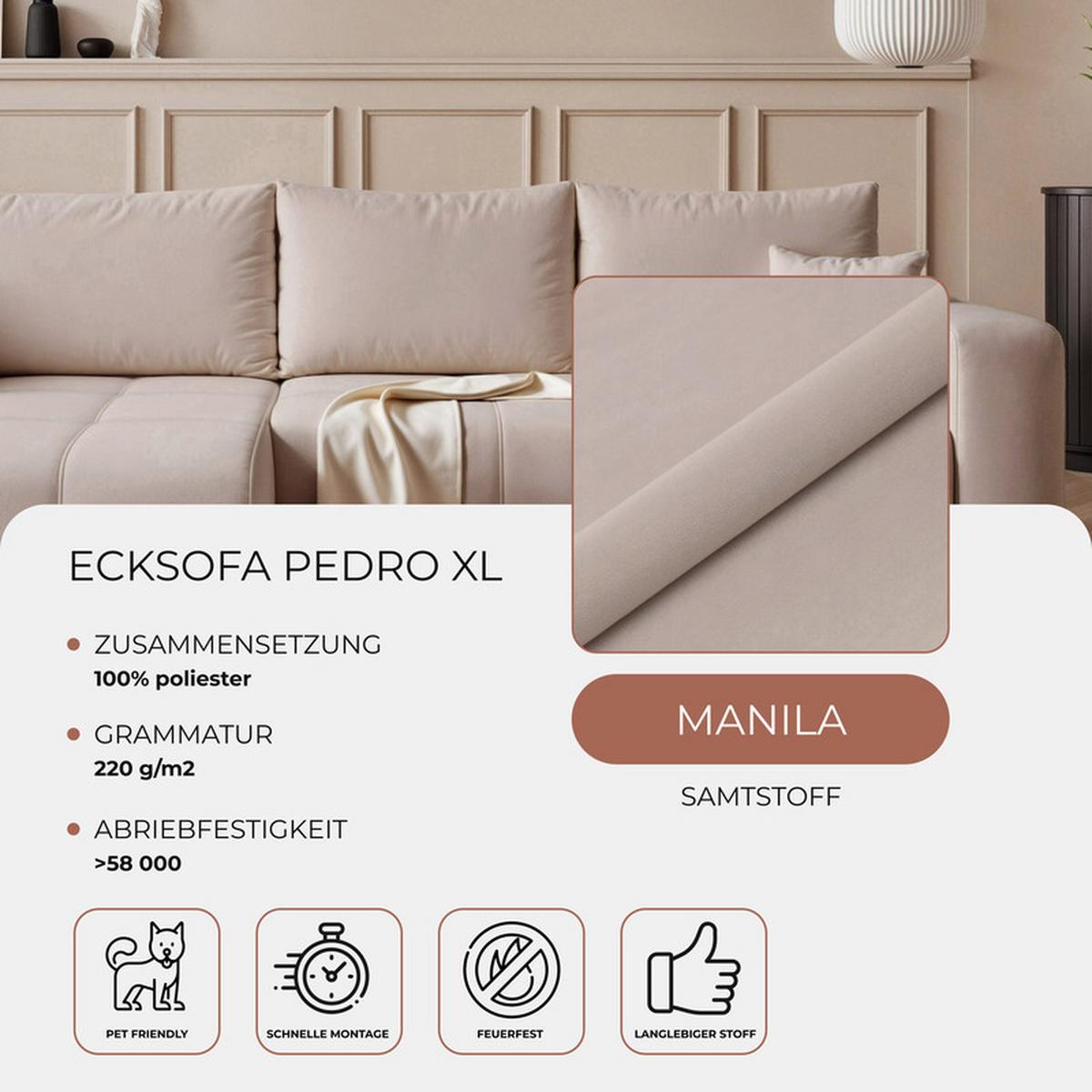 ECKSOFA PEDRO mit Schlaffunktion und Bettkasten Beige - Beige, Holzwerkstoff/Textil (278/145cm) - Idohome