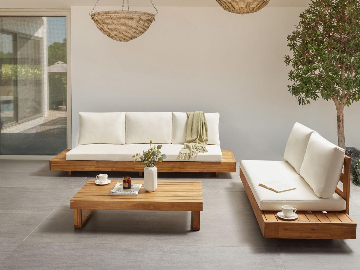 LOUNGE-SET 5-Sitzer Heller Holzfarbton Marettimo - Hellbraun/Weiß, Holz - Beliani