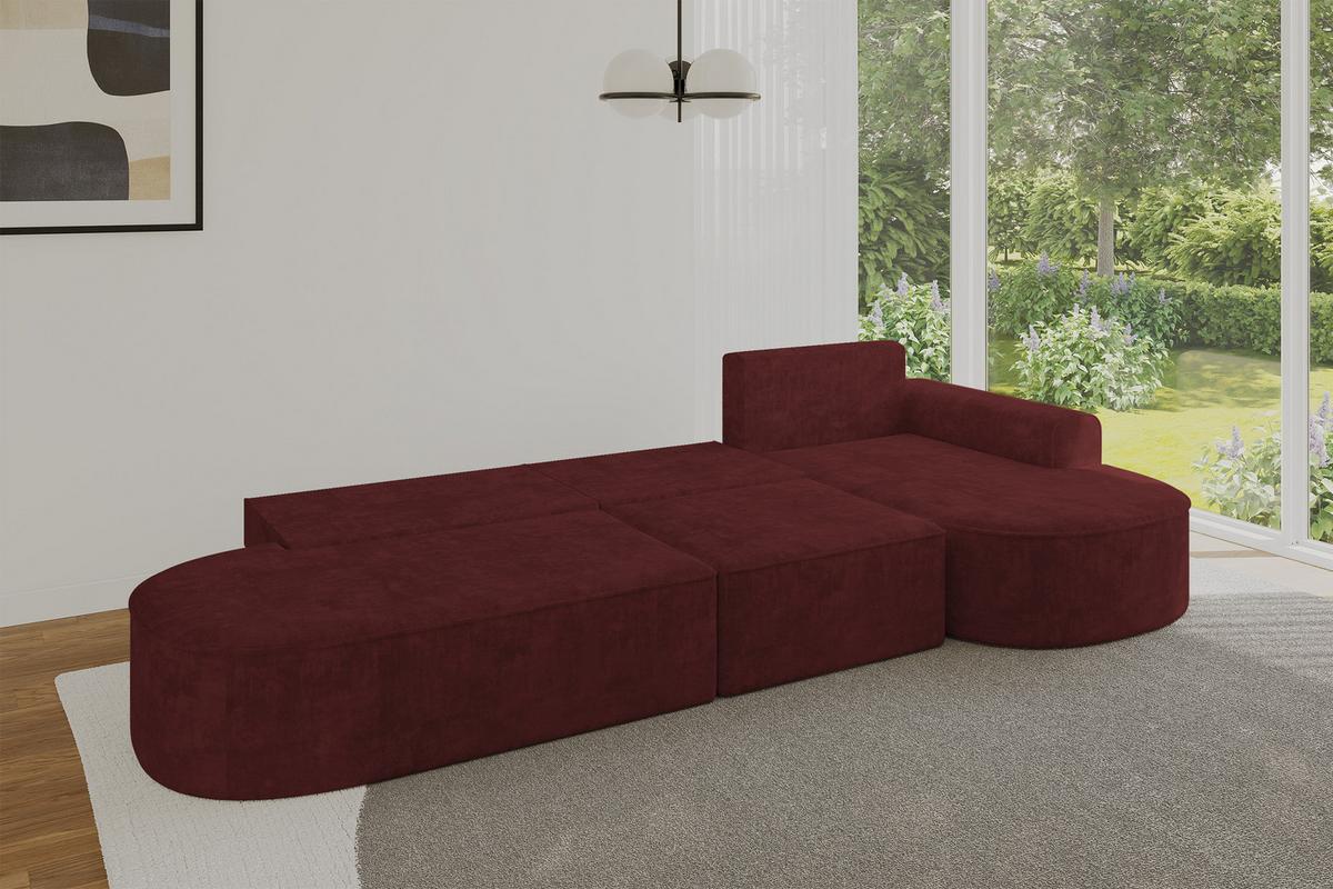 ECKSOFA mit Schlaffunktion Ottomane RECHTS MARI L2-S 368X167X85 Bordeauxrot Velours - Bordeaux/Schwarz, Holzwerkstoff/Kunststoff (167/368cm) - ALTDECOR
