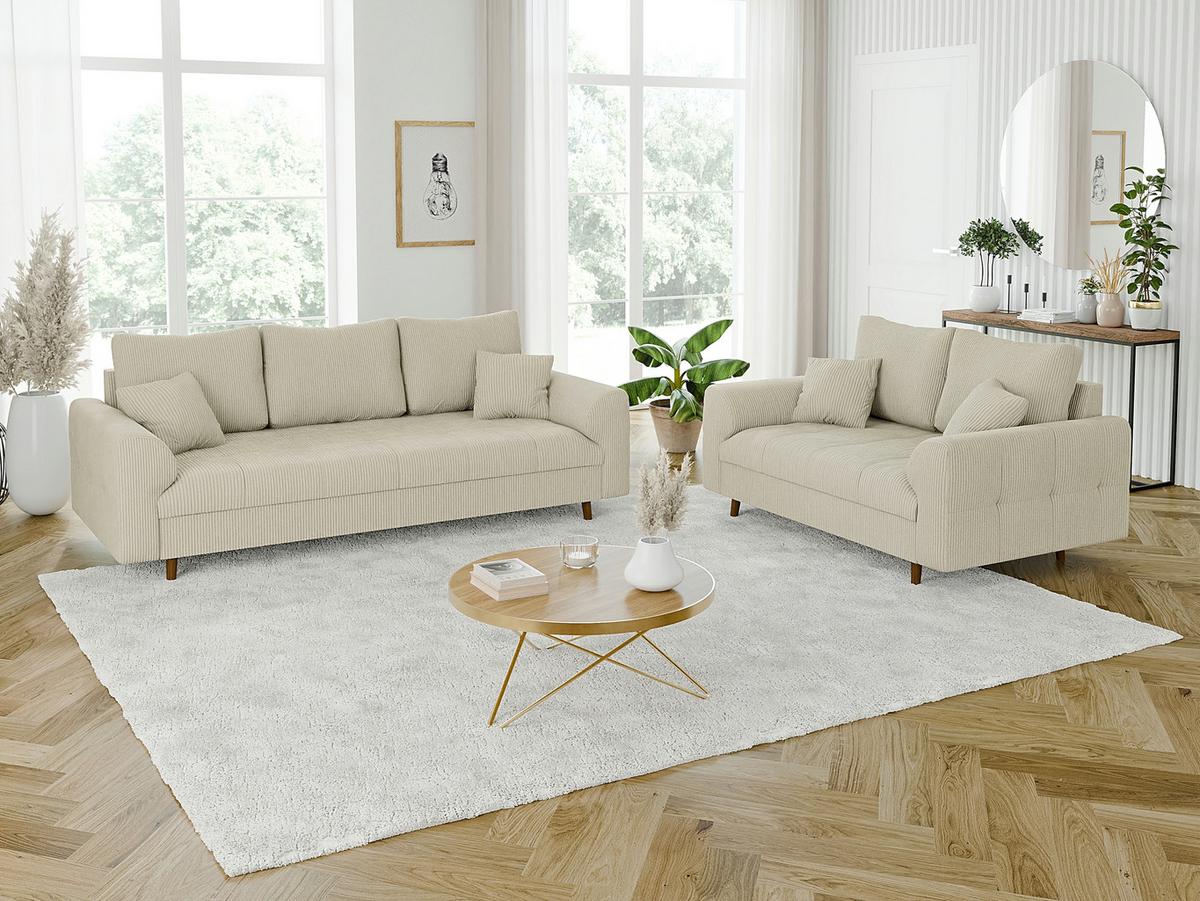 2-SITZER-SOFA Alma Beige Cord - Beige/Braun, Holz/Textil (150/81/93cm) - S-Style Möbel