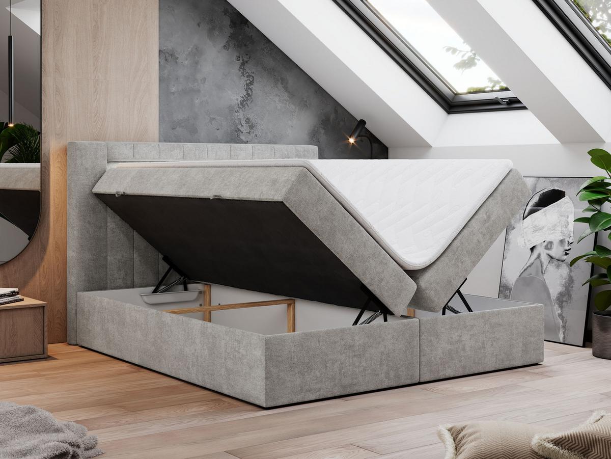 BOXBETT GOLD-5 LED 140/200 Hellgrau Struktur - H3 - Hellgrau, Holz/Textil (140/200cm) - MKS