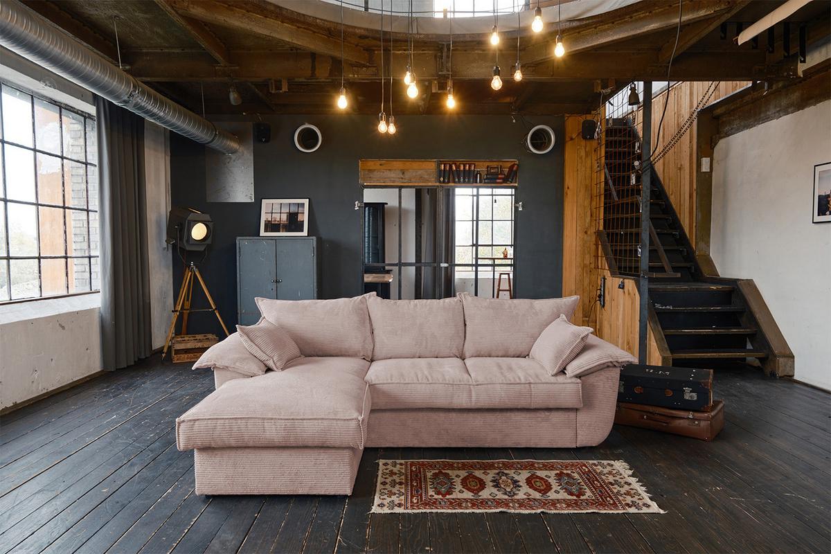 ECKSOFA DAMETO Pink Cord Mit Schlaffunktion - Pink/Schwarz, Kunststoff/Textil (266/174cm) - KAWOLA