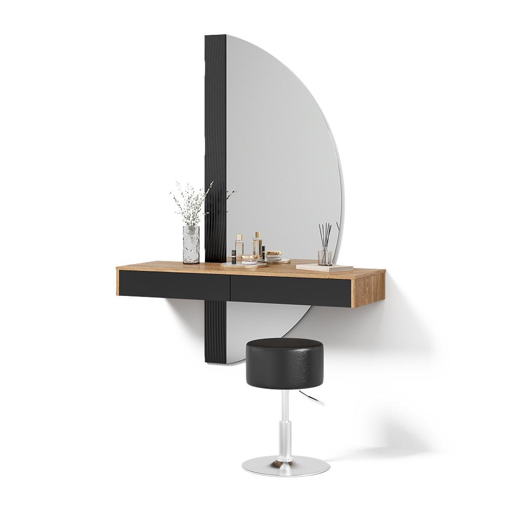SCHMINKTISCH Ascona Schwarz mit Beleuchtung und Hocker - Schwarz, Holzwerkstoff (120/161.1/40cm) - Livinity®