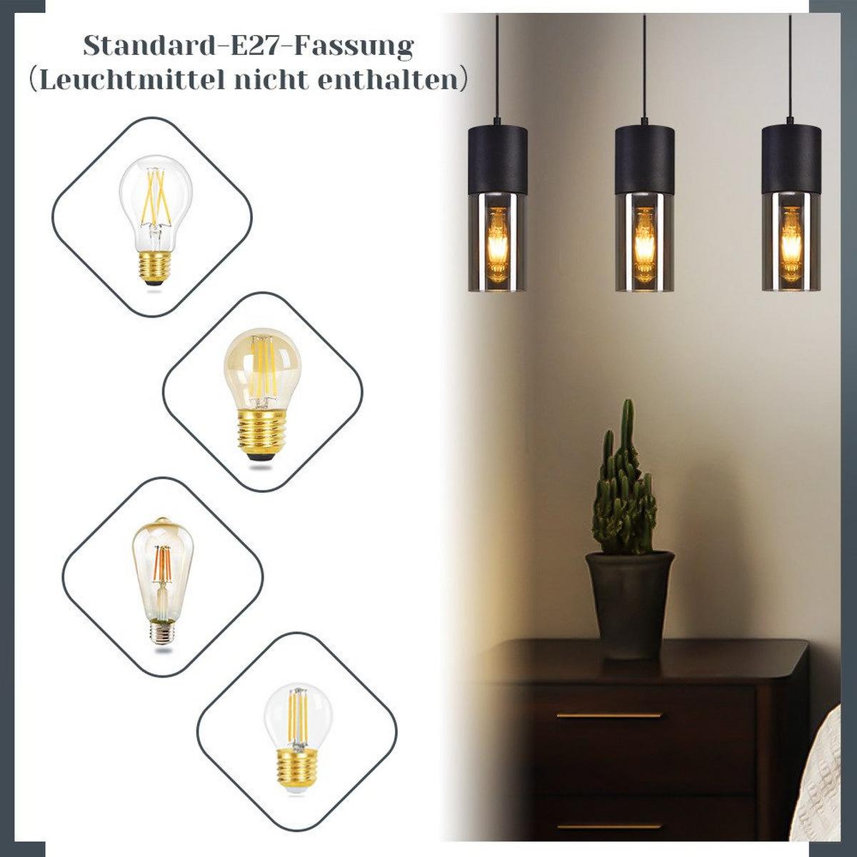 PENDELLEUCHTE Elmar 3-flammig 50/10/150 cm - Schwarz, Metall (50/10/150cm) - Nettlife