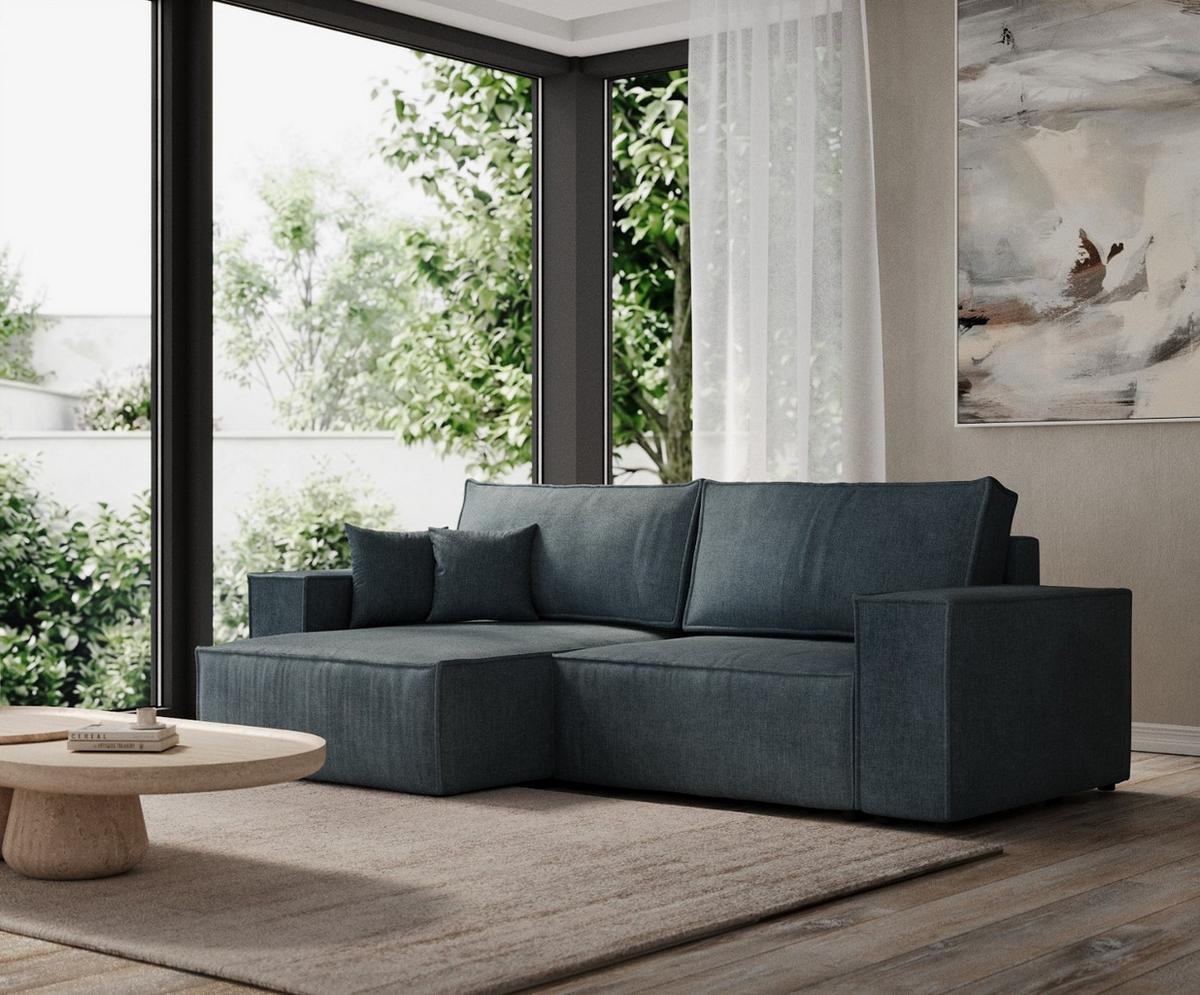ECKSOFA CAVO mit Schlaffunktion Blau im Wind Stoff - Blau/Schwarz, Holz/Holzwerkstoff (255/148cm) - AltaBeds