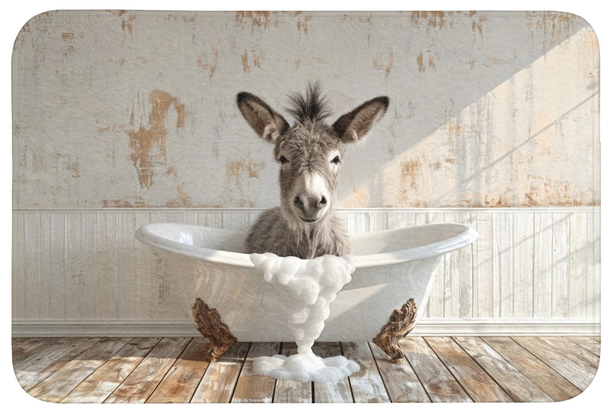 BADEMATTE Esel - Tiere - Badewanne - Schaumstoff Badvorleger 90x60 cm - Creme, Textil (90/60cm) - OnlyWow