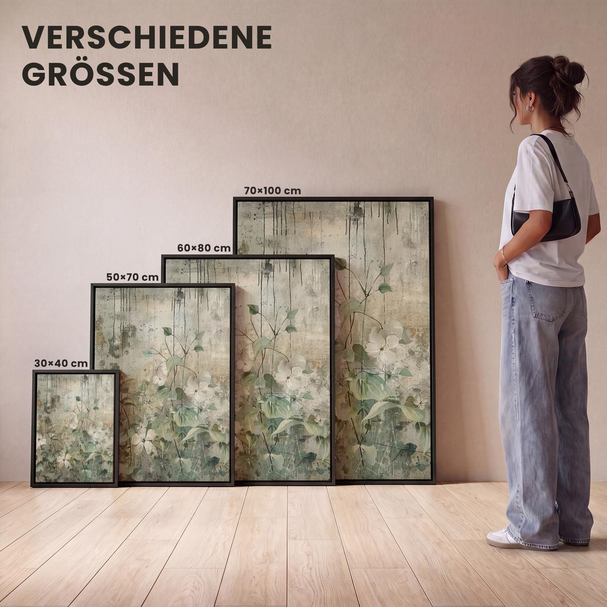 LEINWAND Bilder mit Rahmen - Blumen - Blätter - Abstrakt - Modern - 30x40 - Grau, Textil (30/40cm) - MuchoWow