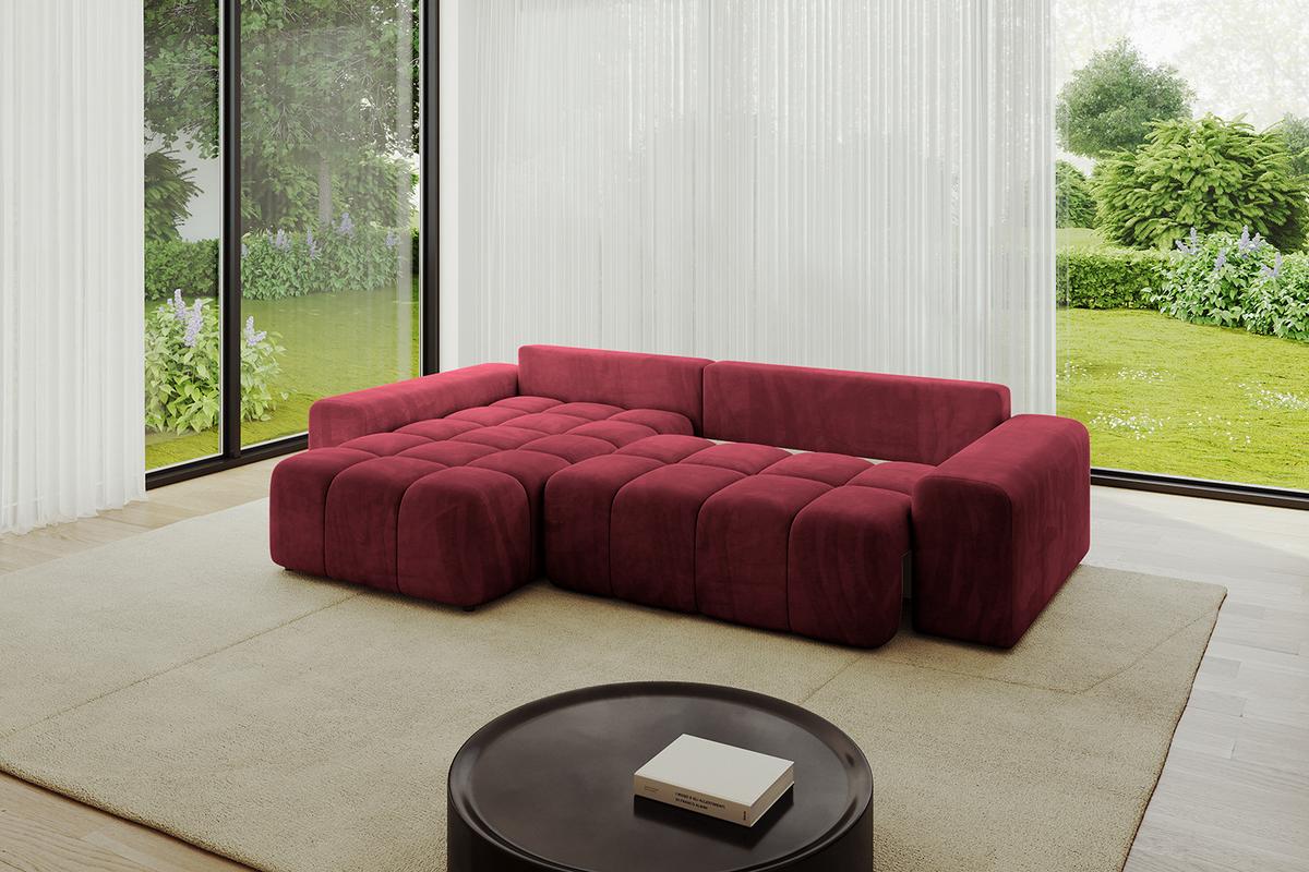 ECKSOFA Ottomane links ENIL-L 297x189x68 Bordeaux Velours - Bordeaux, Holzwerkstoff/Kunststoff (297/189cm) - ALTDECOR