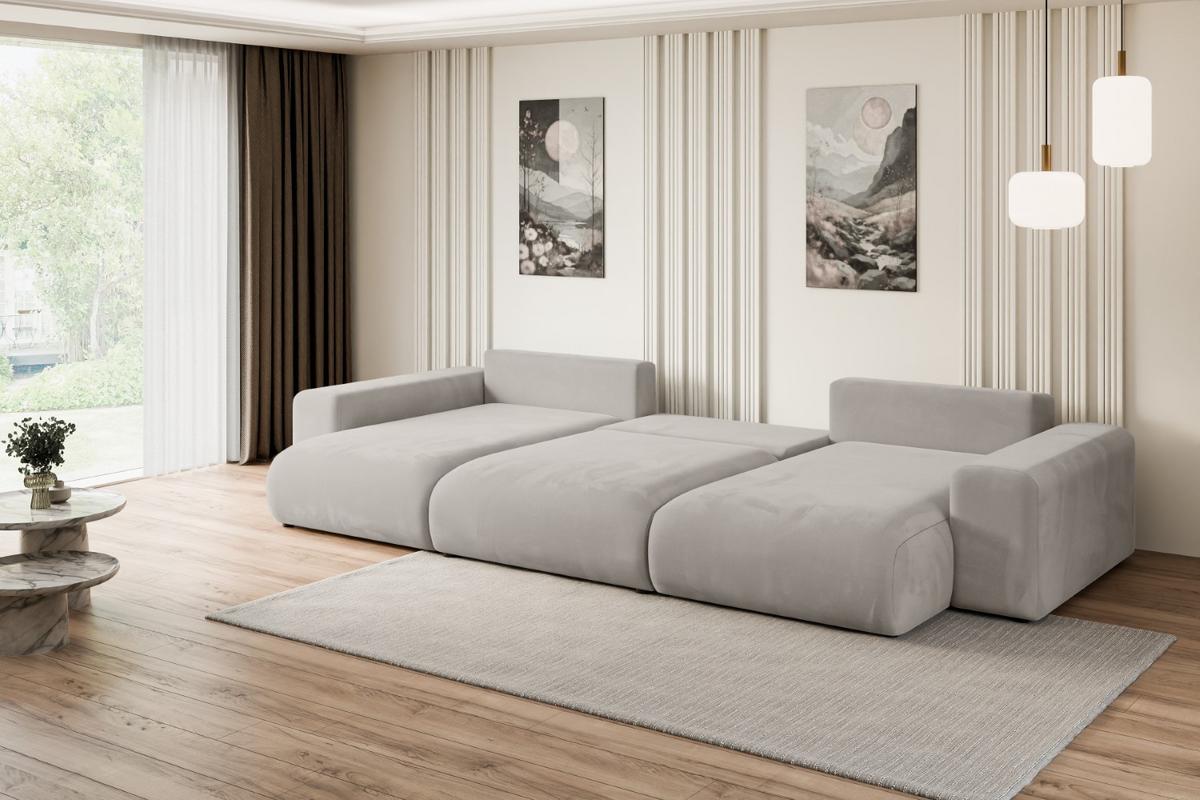WOHNLANDSCHAFT mit Schlaffunktion ESKAR-U -364x176x72cm Hellbraun Velours - Hellbraun/Schwarz, Holzwerkstoff/Kunststoff (364/72/176cm) - ALTDECOR