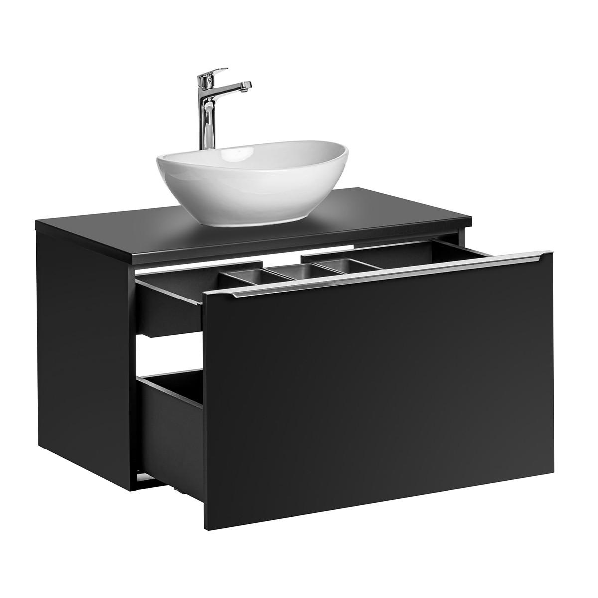 BADMÖBEL 80cm Éros 2er-Set Schwarz - Schwarz, Holzwerkstoff (80/48/46cm) - Petits-meubles