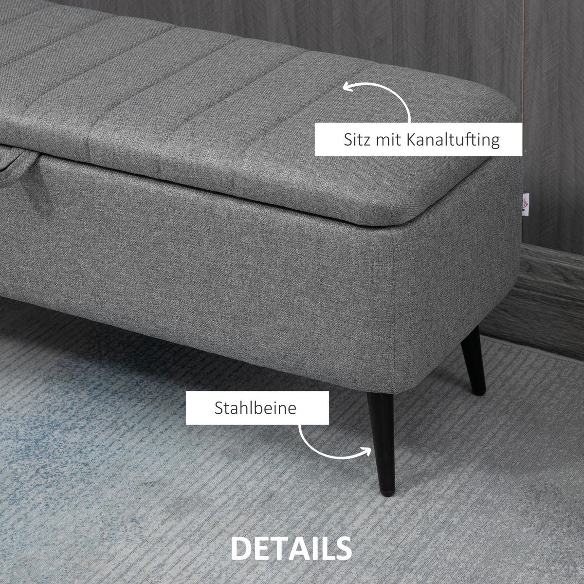 TRUHENBANK mit Stauraum, leinenoptik mit Stahlbeine - Grau, Kunststoff (40/44/102cm) - HOMCOM
