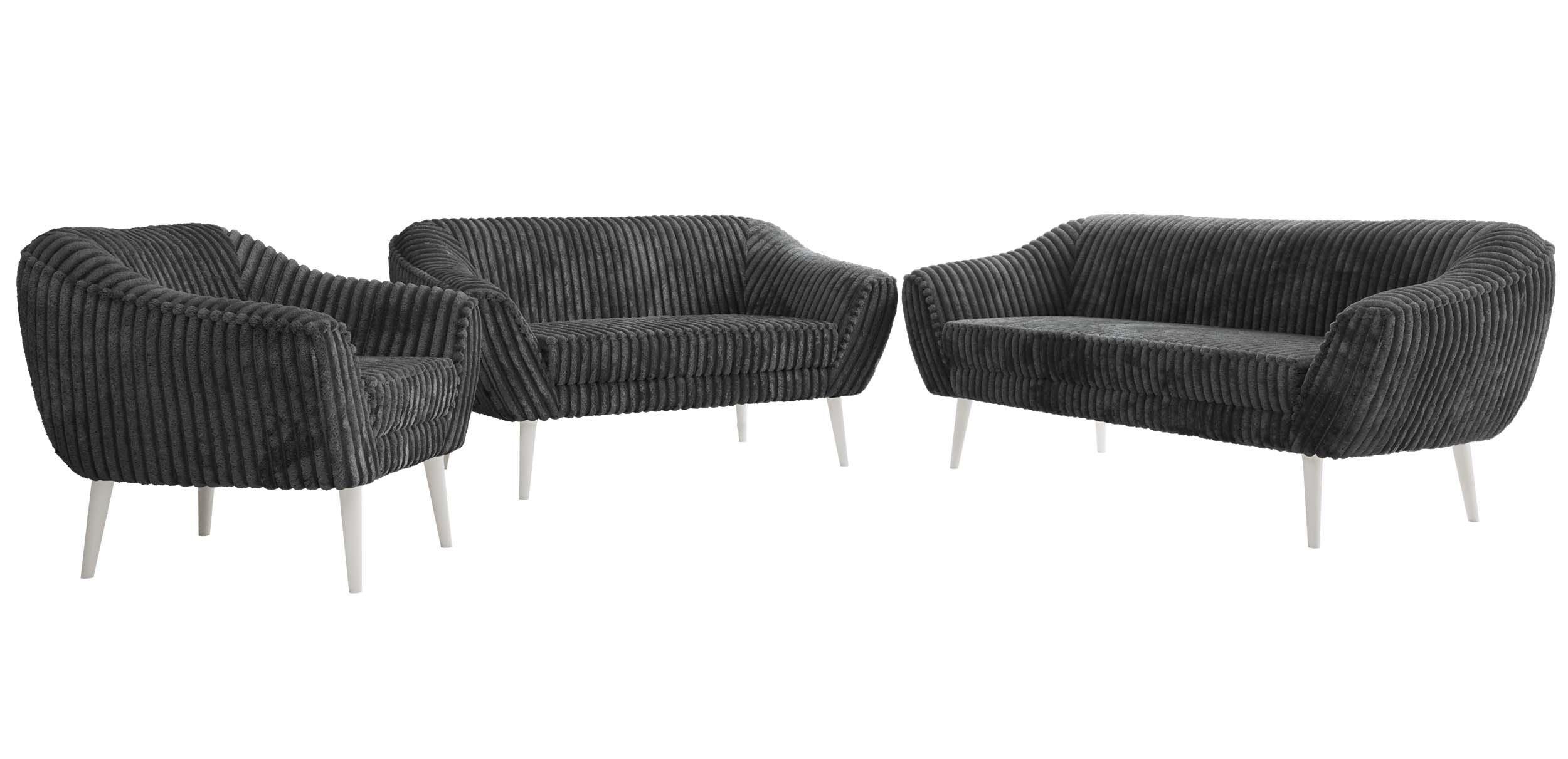 SITZGARNITUR PIRS 3+2+1 - Grau Cord - Weiße Beine - Weiß/Grau, Holzwerkstoff/Textil (180/75/74cm) - MKS