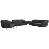 SITZGARNITUR PIRS 3+2+1 - Grau Cord - Weiße Beine - Weiß/Grau, Holzwerkstoff/Textil (180/75/74cm) - MKS