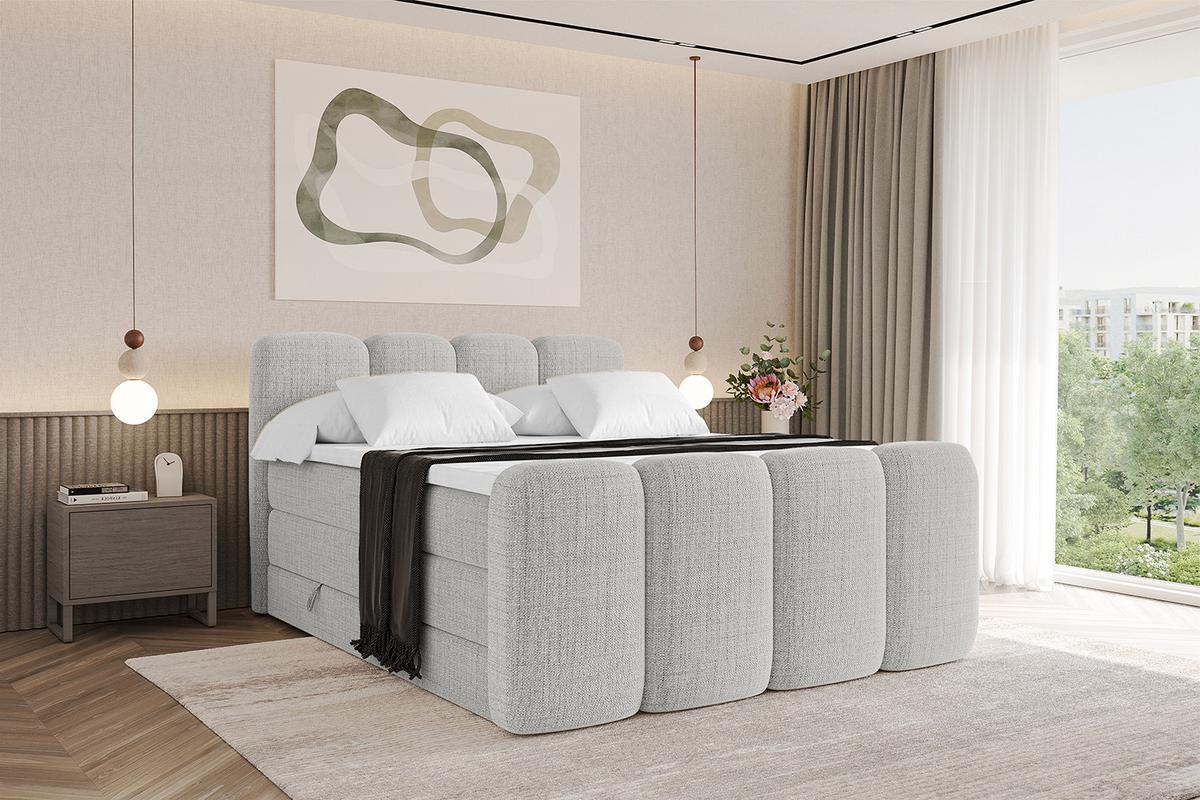 BOXBETT mit Matratze H3|H4 und Lattenrost - NINA-Z KING - 160x200 cm Aragon - Hellgrau - Hellgrau, Holzwerkstoff (160/200cm)