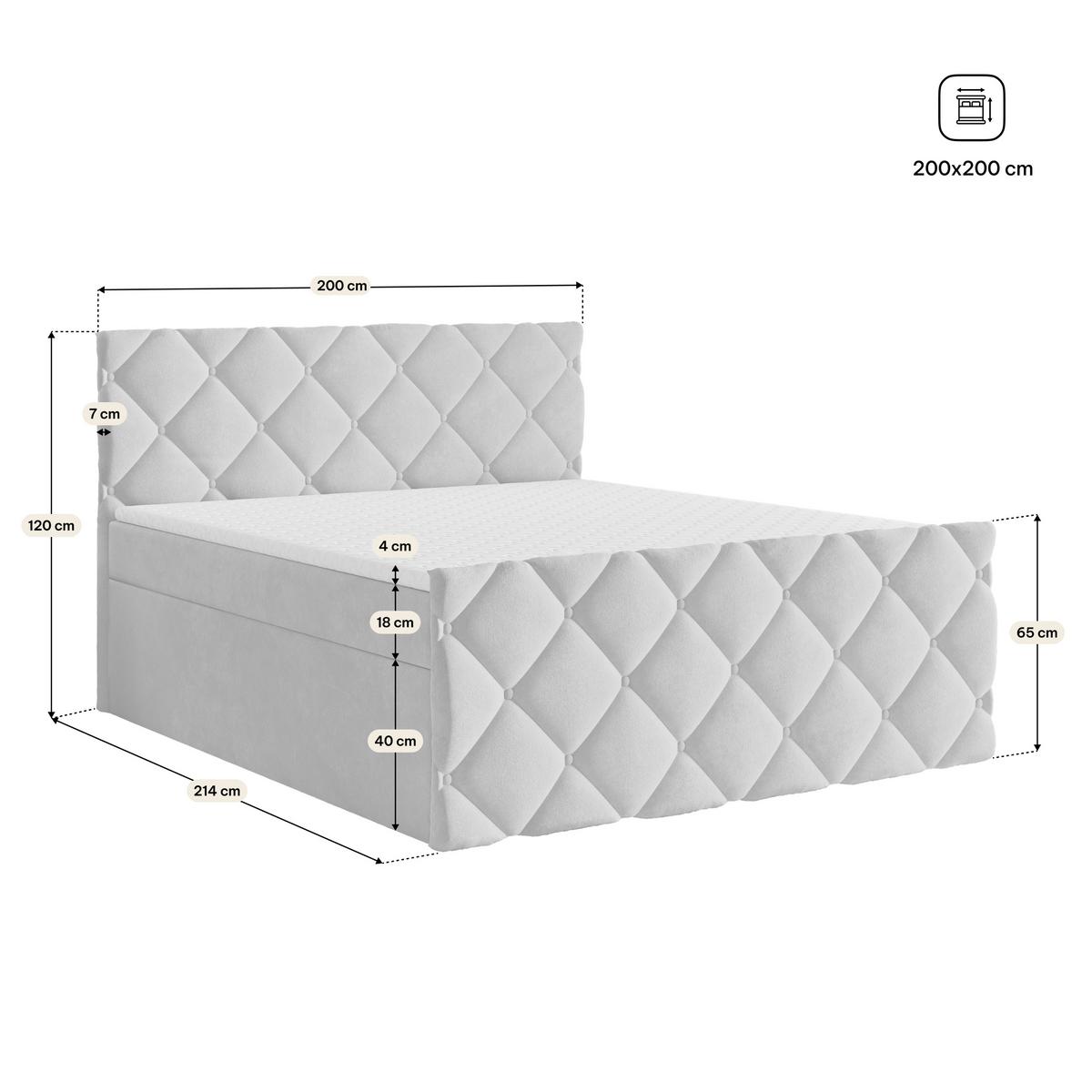 BOXBETT ROVARI 200x200 cm mit Matratze und Topper, H2+H3 - Hellgrau - Hellgrau, Holz (200/200cm) - MASSENO