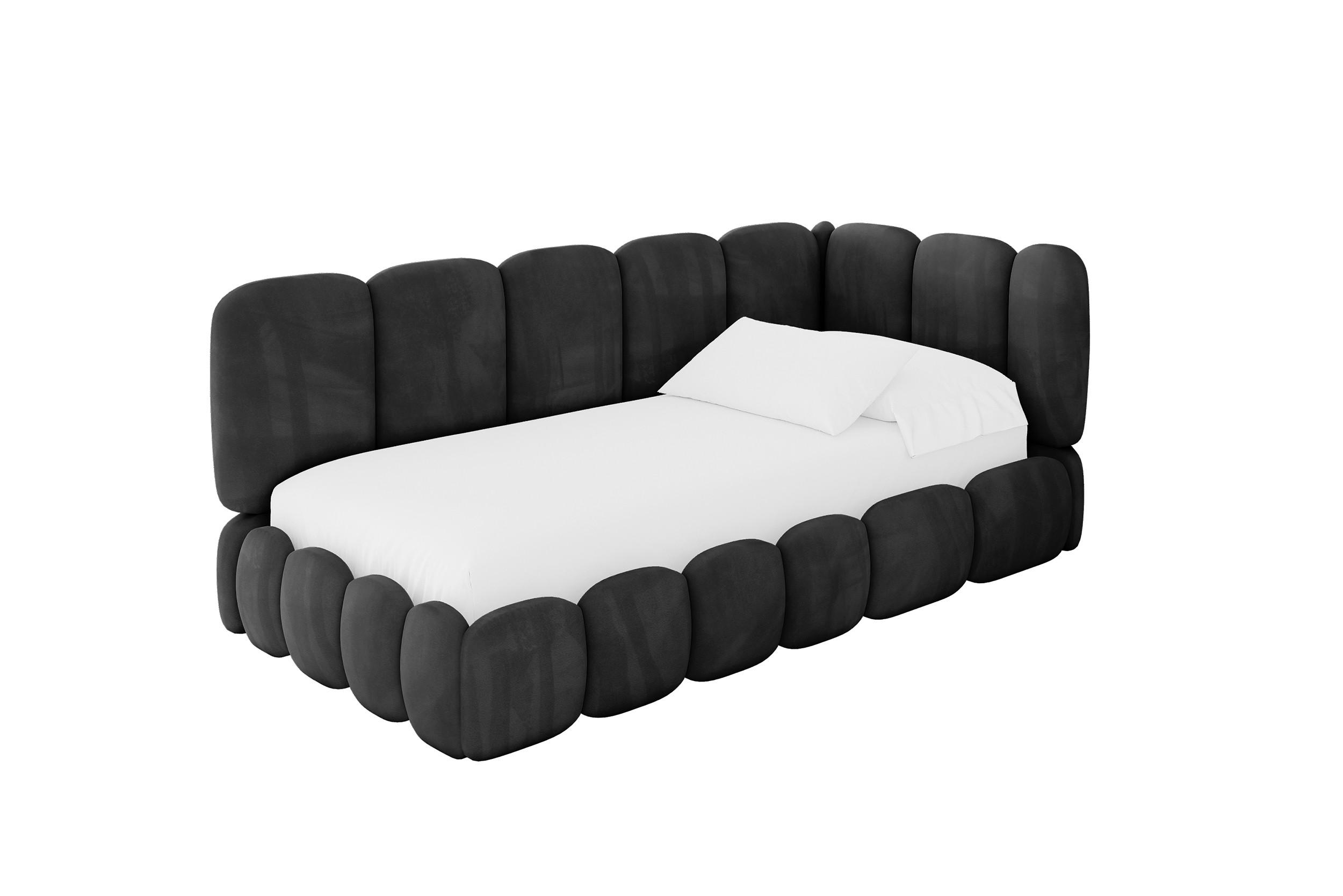 EINZELLBETT Jugendbett mit Bettkasten und Matratze H3/H4, Links - AVRY 80x200 Schwarz - Schwarz, Holzwerkstoff/Textil (80/200cm) - ALTDECOR