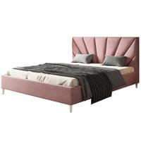 POLSTERBETT LUX Denver mit Kopfteil, 140 x 200 cm, Doppelbett mit Lattenrost aus Holz, Velourstoff Rosa, Füße in Farbe: Weiß - Pink, Holz/Textil (140/200cm) - Alpi-Möbel