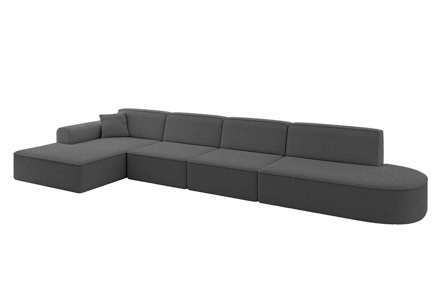 ECKSOFA Ottomane Links IREA-L3-v3 - 412x165x77 cm Grau - Olivgrün, Holzwerkstoff/Textil (412/165cm) - ALTDECOR